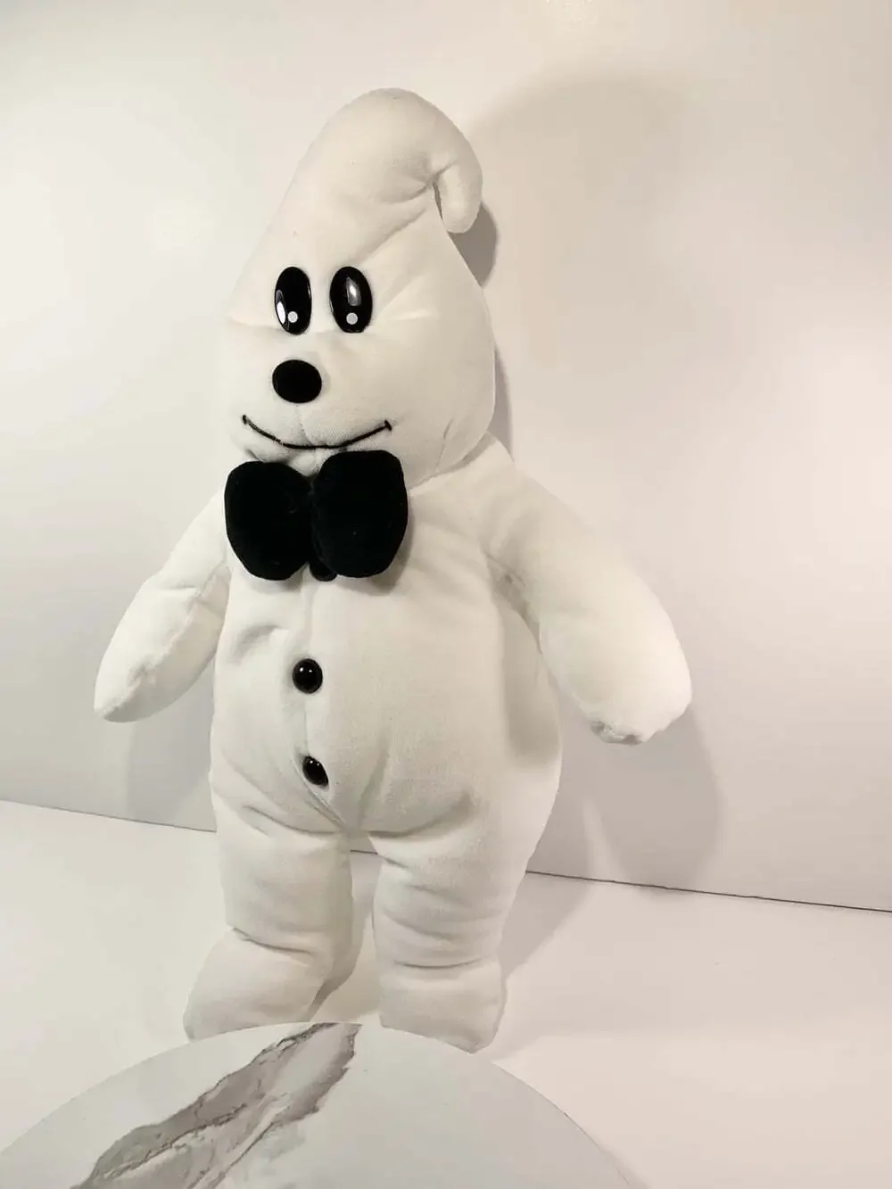 Smiling Ghost Halloween Plush 17” Black bow tie and plastic buttons and eyes